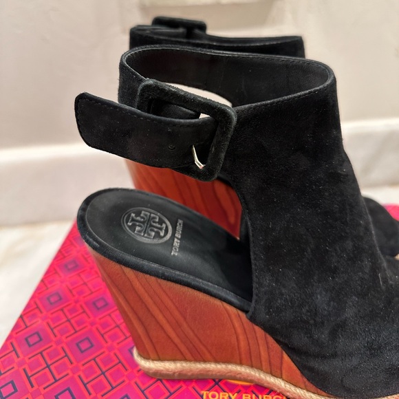 Tory Burch Black Raya Lancaster Suede Wedges - Picture 4 of 7
